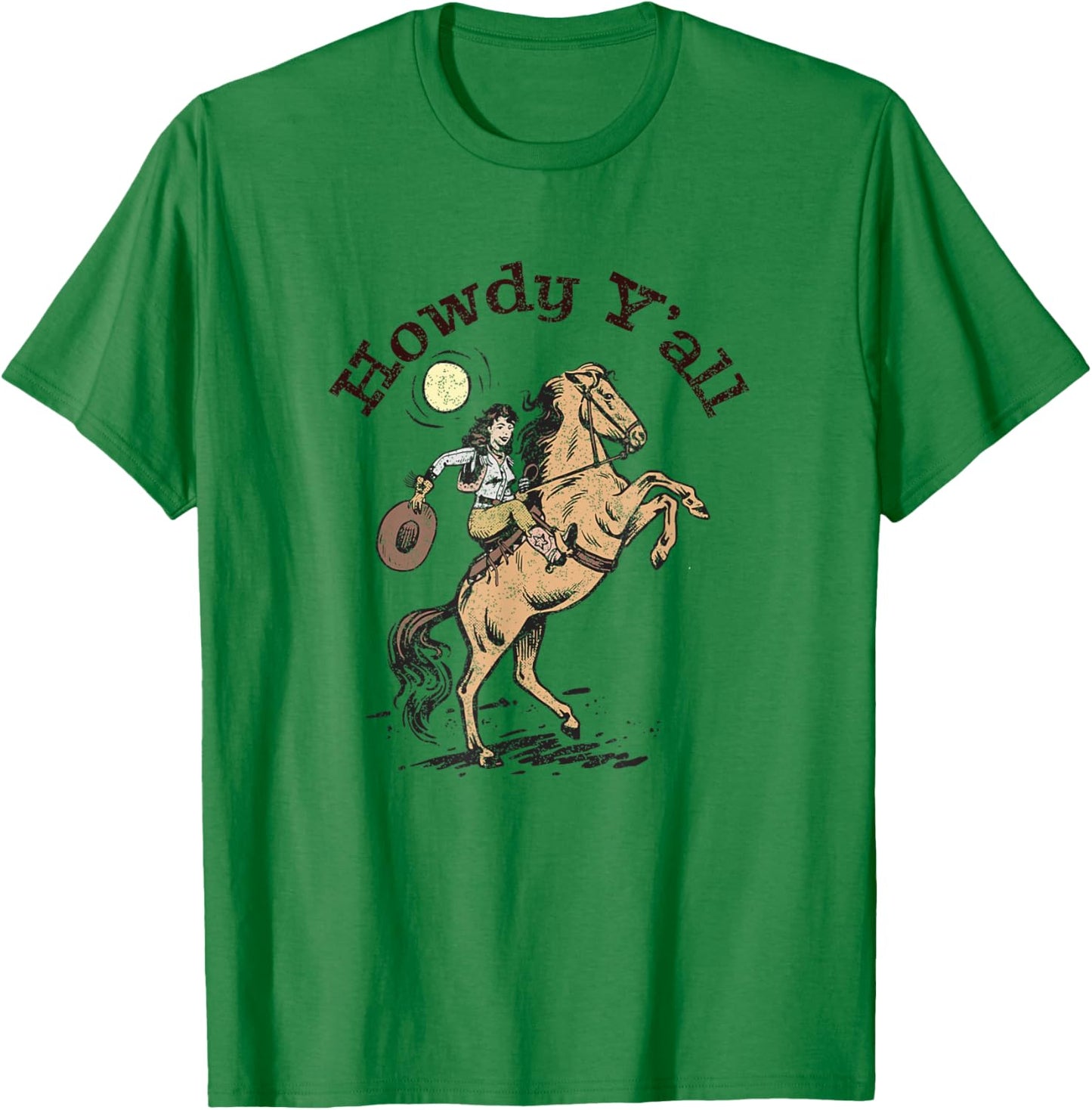 Vintage Howdy Y'All Rodeo Western Country Southern Cowgirl T-Shirt - T-Shirt | Irish Green