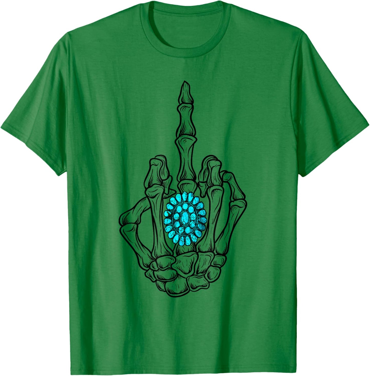 Turquoise Ring Skeleton Hand Western Cowboy Cowgirl T-Shirt - T-Shirt | Irish Green
