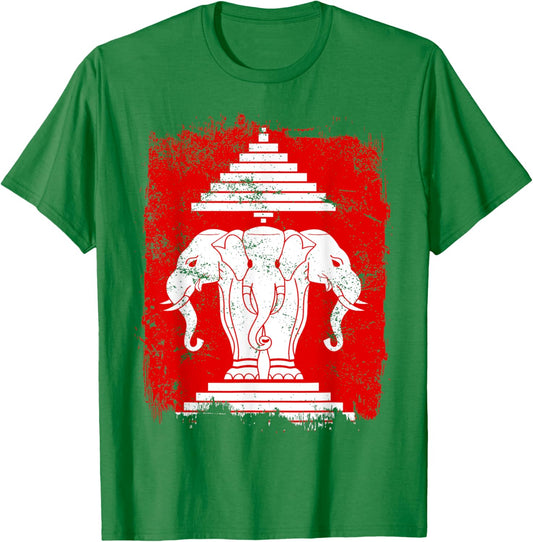 Laos Erawan Three Headed Elephant Kingdom of Laos T-Shirt - T-Shirt | Irish Green