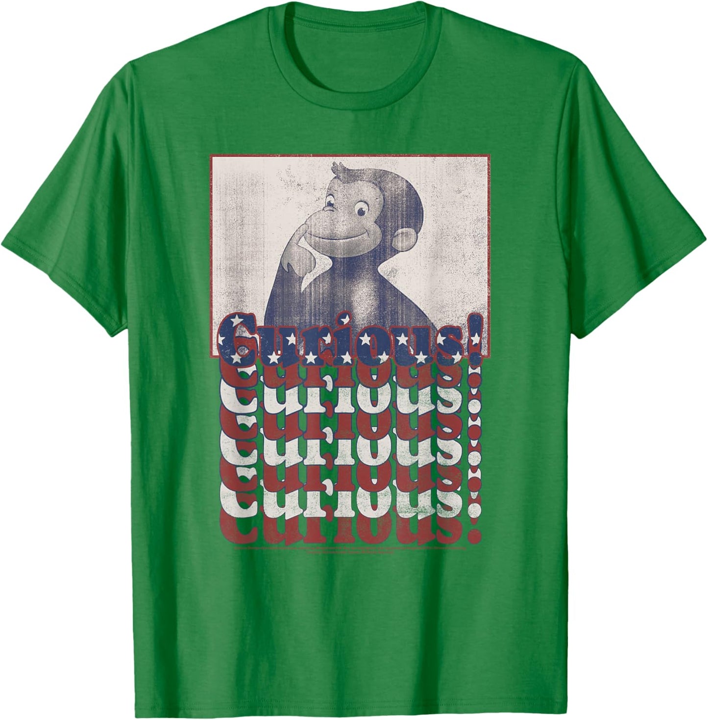 Curious George 4th Of July American Flag Text Stack T-Shirt - T-Shirt | Irish Green
