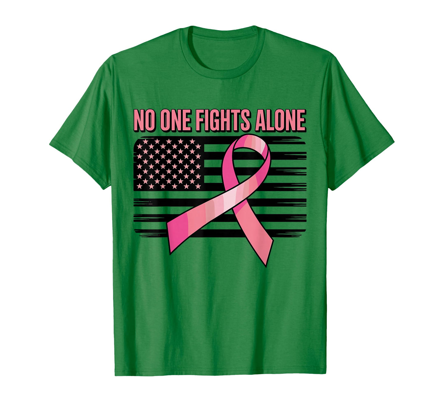 No One Fights Breast Cancer Alone American Flag Pink Ribbon T-Shirt