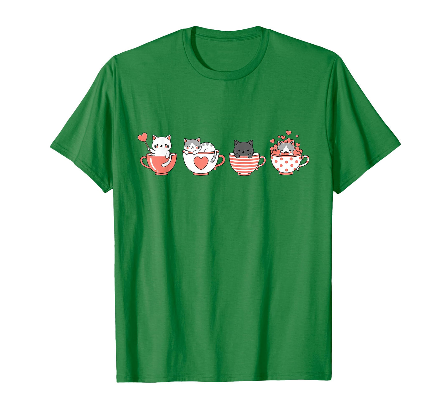 Kawaii Cat Cute Valentine Hearts Teacup Kitty T-Shirt
