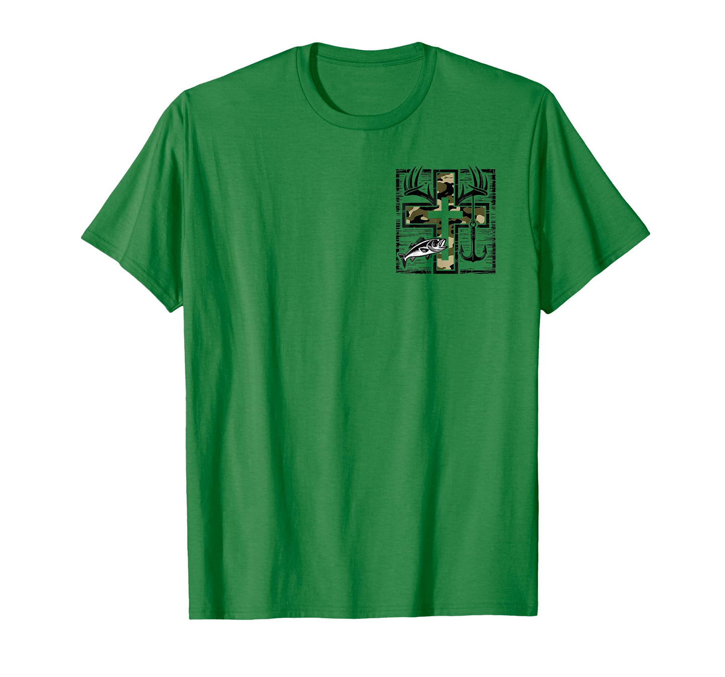 (2sided) Fishing Cross Camo Faith Christian Fisherman Hunter T-Shirt