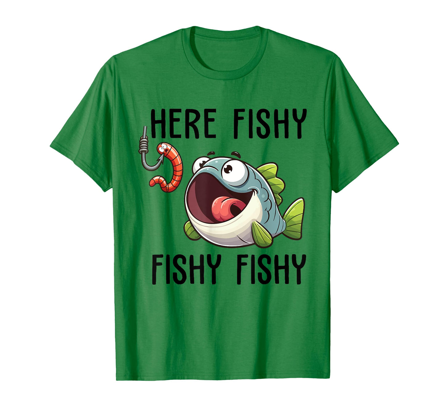 Here Fishy Fisherman Funny Fishing Lover Cute Fish Worm T-Shirt