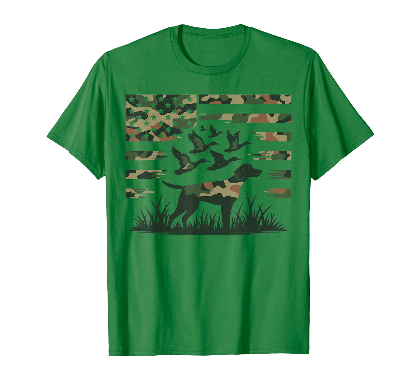 Youth Camo Mallard Duck Hunting Dog Camouflage American Flag T-Shirt