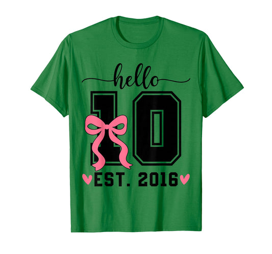 Hello Ten Est 2016 Bow 10th Birthday Double Digits Girls T-Shirt