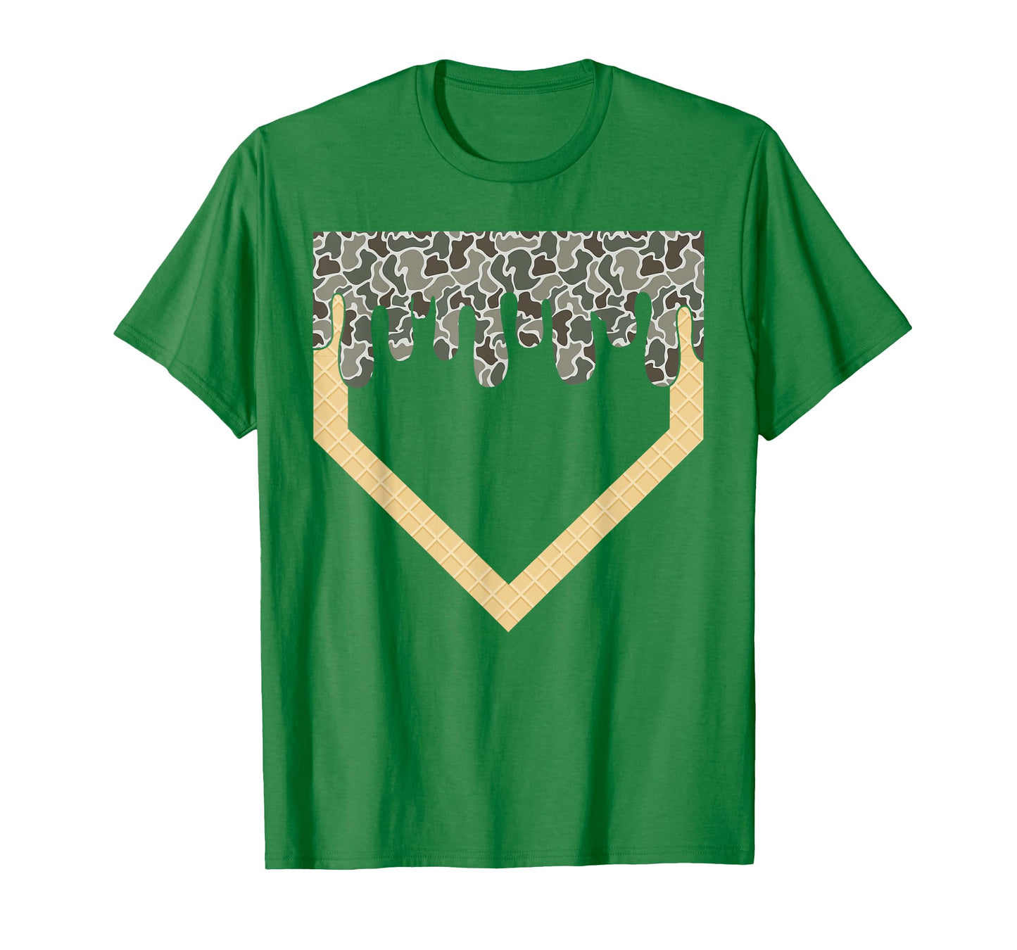 Camo Baseball Ice Cream Drip Home Plate Baseball Lifestyle T-Shirt