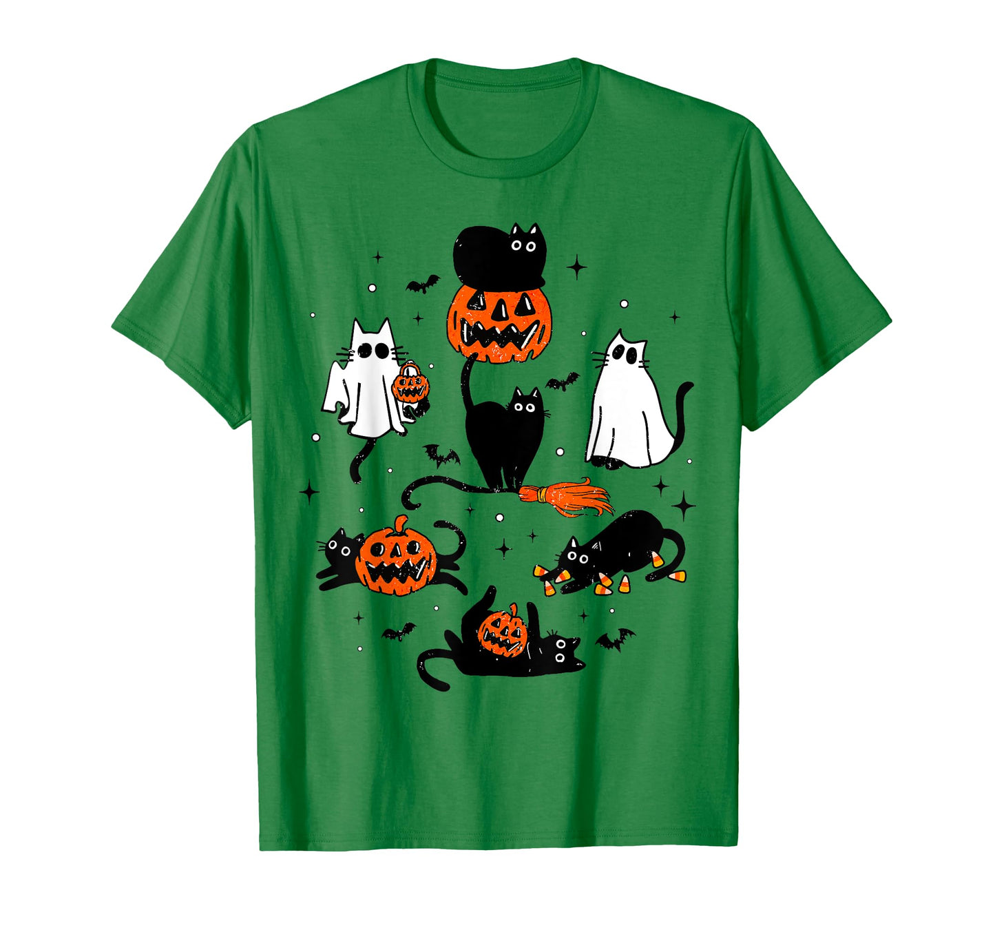 Cute Ghost Black Cat Playing Pumpkin Halloween Costume Men Women Kids T-Shirt
