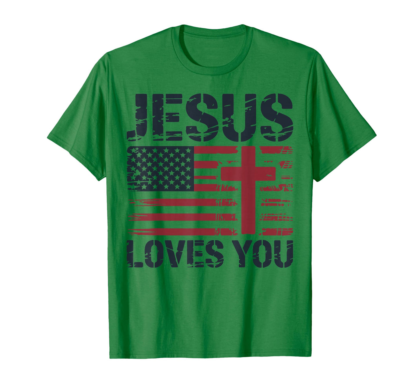 Mens Jesus Loves You American Flag Christian Patriotic Cross T-Shirt