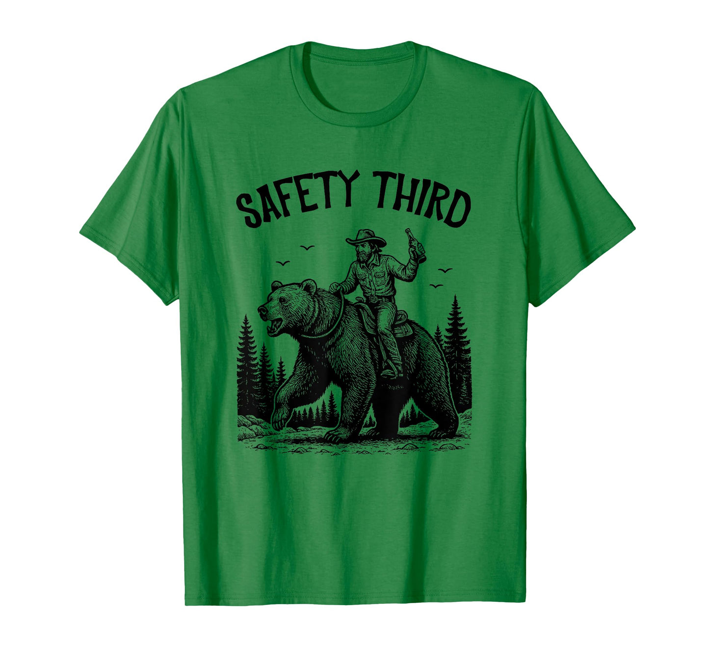 Safety Third, Guys Grizzly Bear, Cowboy Riding Bear Costume T-Shirt