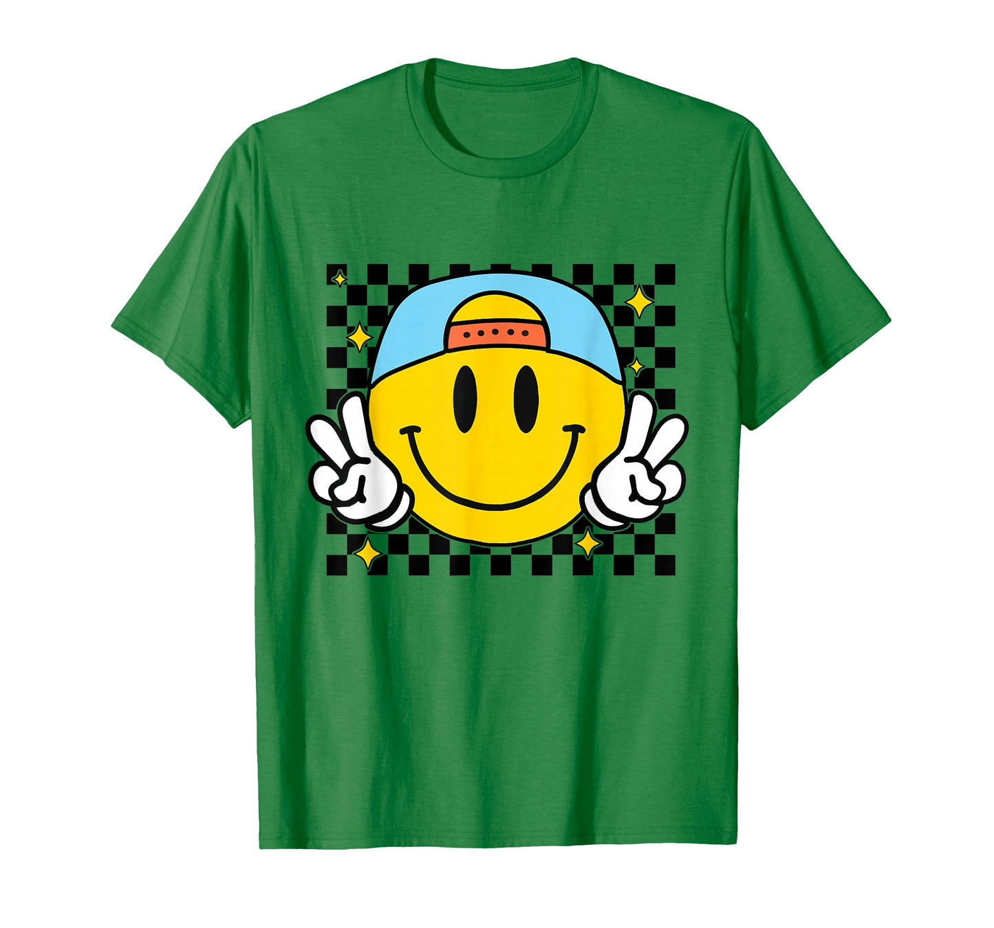 Yellow Smile Face Cute Checkered Peace Smiling Happy Face T-Shirt