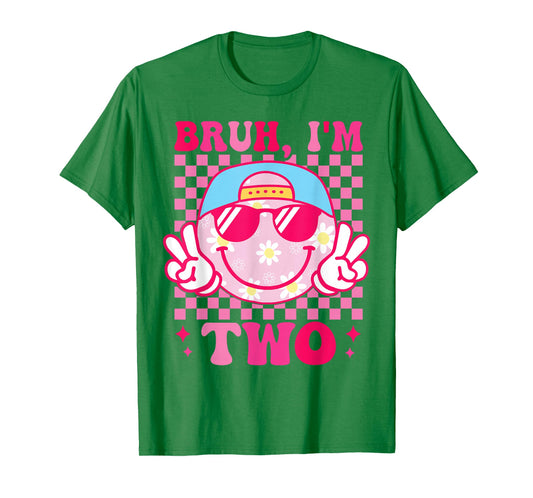 Bruh I'm Two 2 2nd Birthday Girls Groovy 2 Years Old T-Shirt