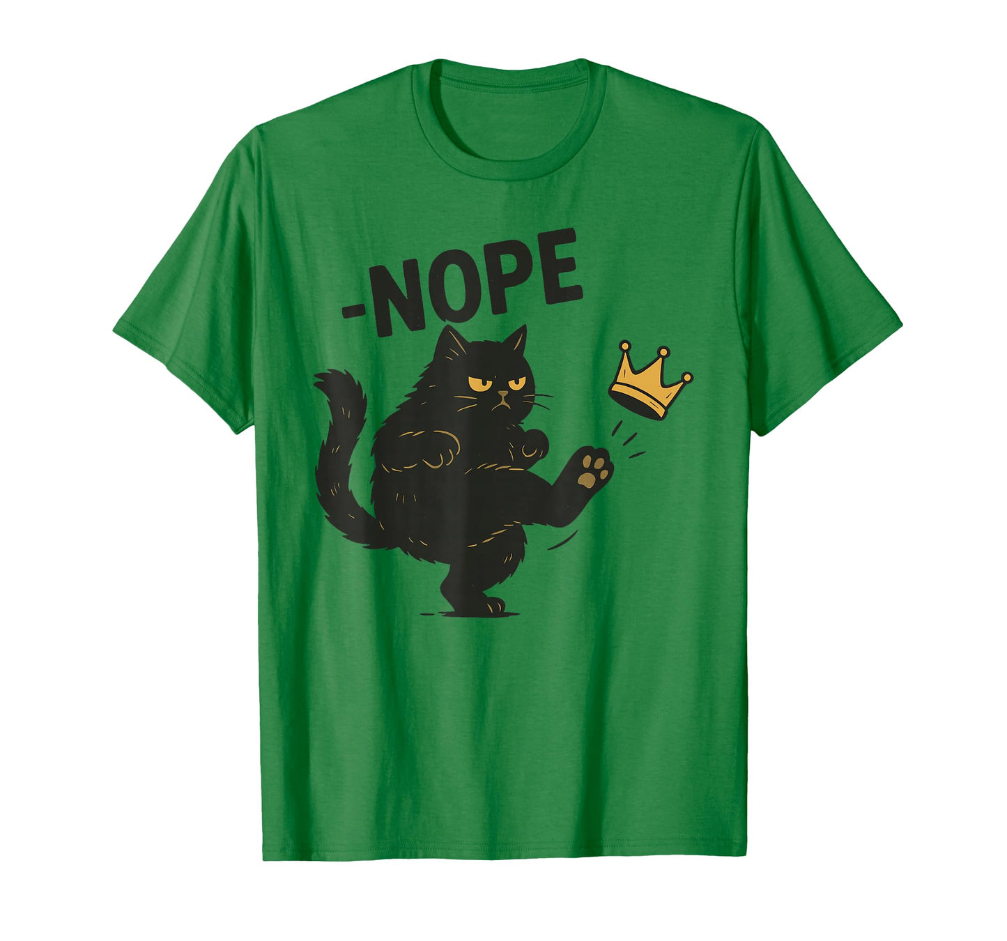 No Kings In America Black Cat Funny Cat Kicking Crown T-Shirt