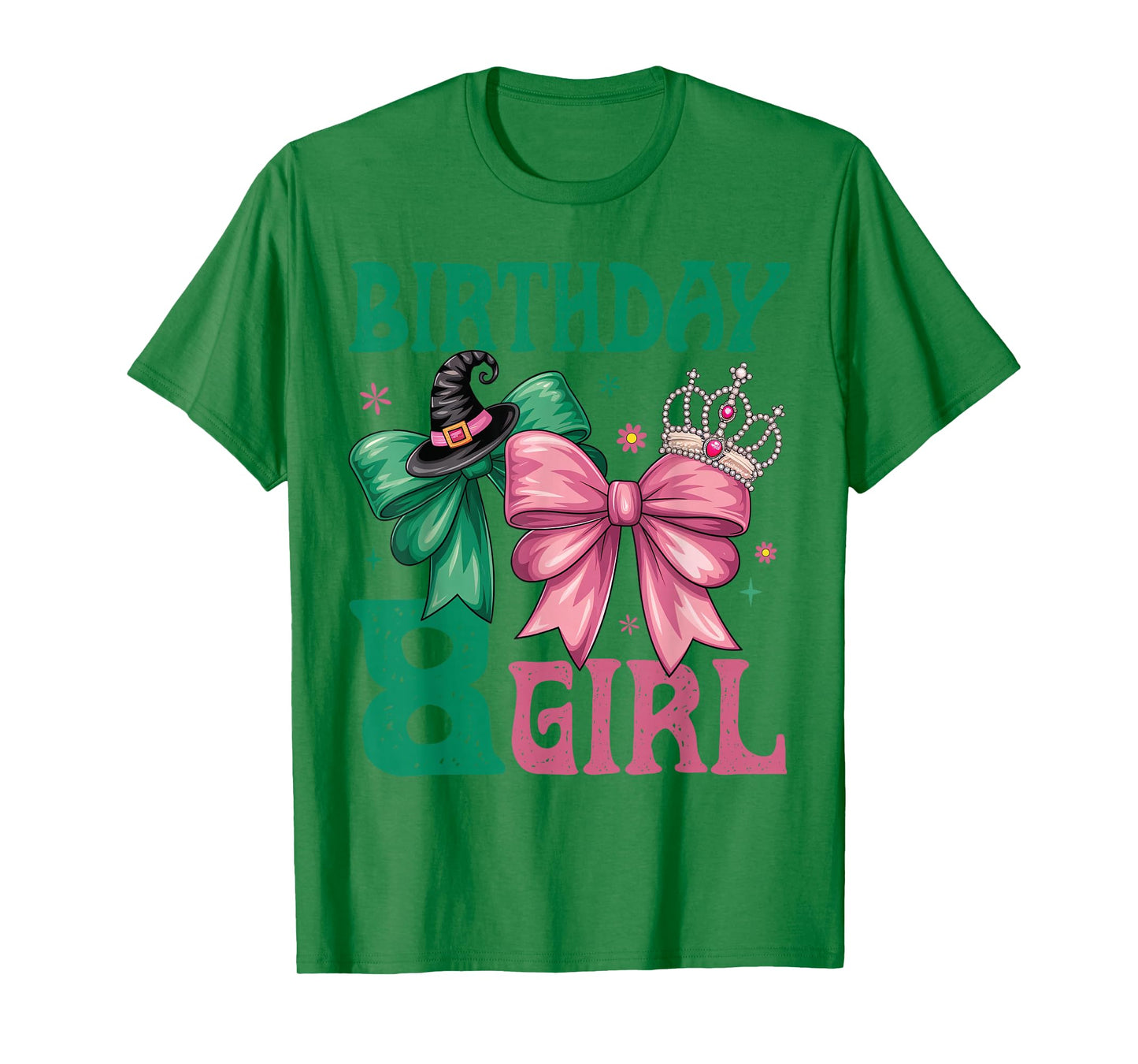 8th Birthday Girl Witch Pink Green 8 Year Old Birthday Girl T-Shirt