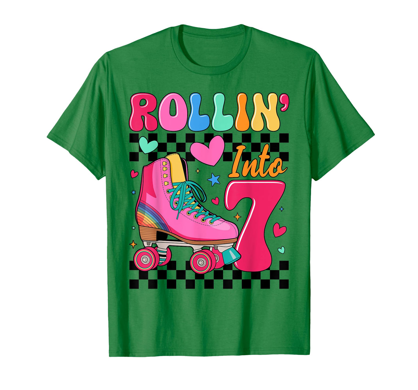 Rolling Into 7 Years Old Roller Skating Girl 7th Birthday T-Shirt