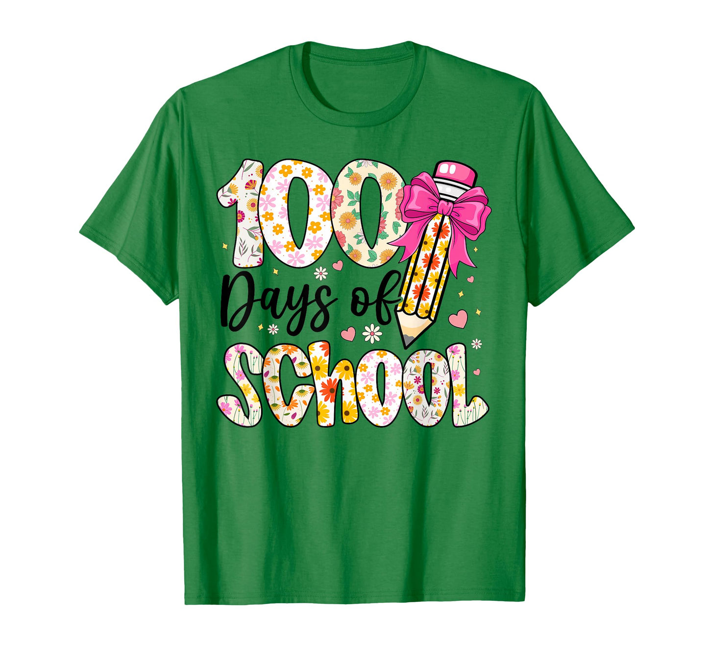 100 Days of School Floral 100th Day of School Teachers Girls T-Shirt