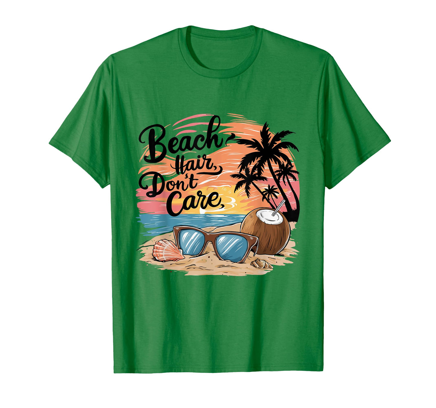 Beach Hair Don't Care Vacation Summer Vibes Coconut sunglass T-Shirt