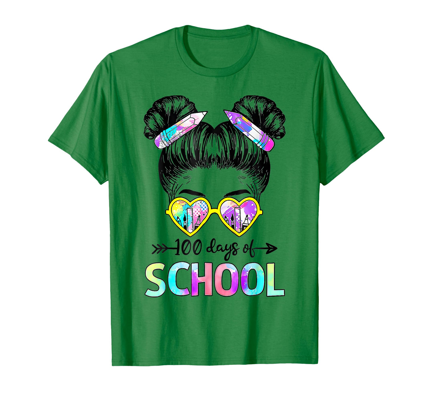 100 Days Smarter Girls Messy Bun Hair 100th Day of School T-Shirt