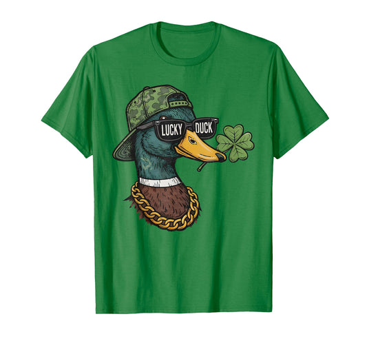 Retro Lucky Duck Shamrock St Patricks Day Hunting Boys Kids T-Shirt