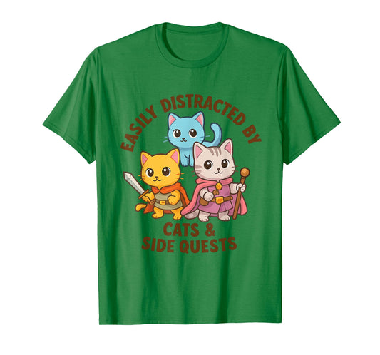 Funny Roleplay Gaming Distracted by Cats and Sidequests RBG T-Shirt