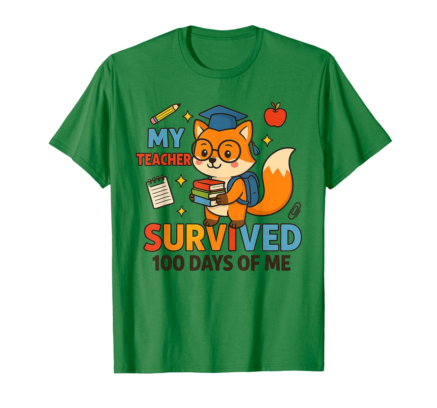 Teacher Survived 100 Days of School Cute Fox Teacher Student T-Shirt