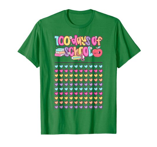 100 Days of School for Girl Kids Cute Hearts Student Teacher T-Shirt