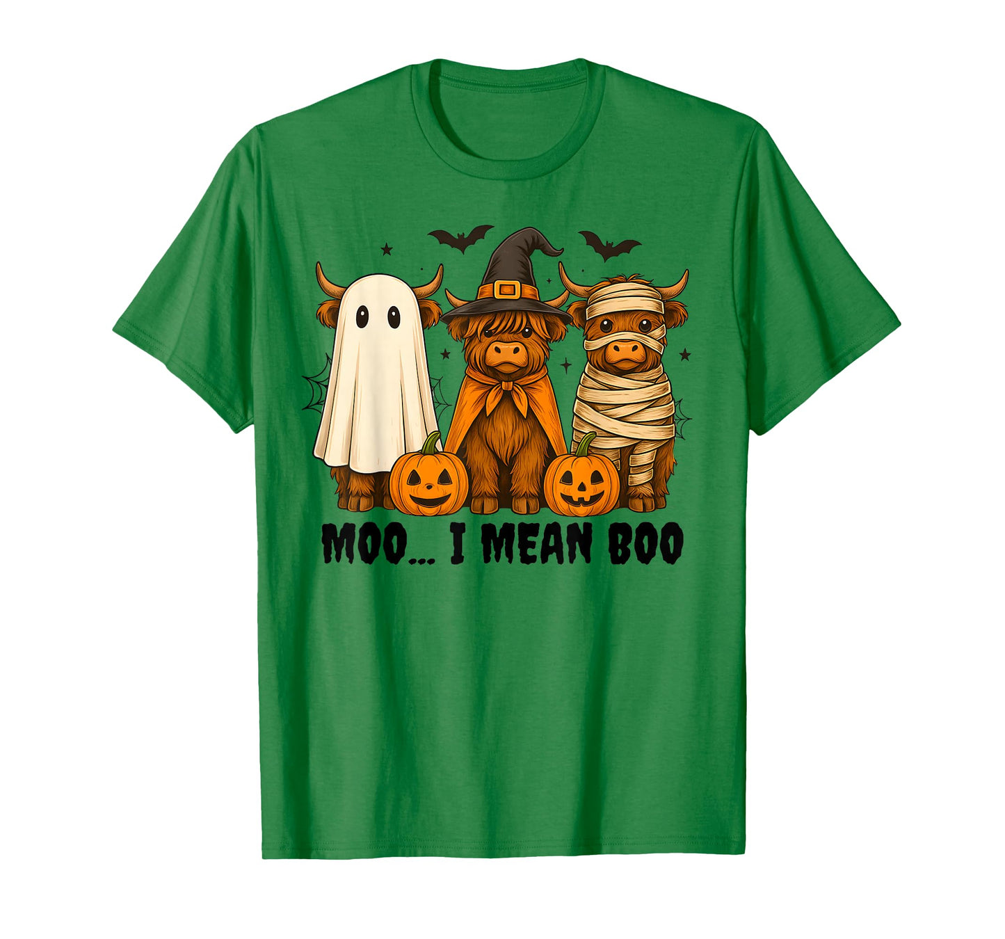 Moo I Mean Boo Funny Highland Cow with Halloween Costume T-Shirt