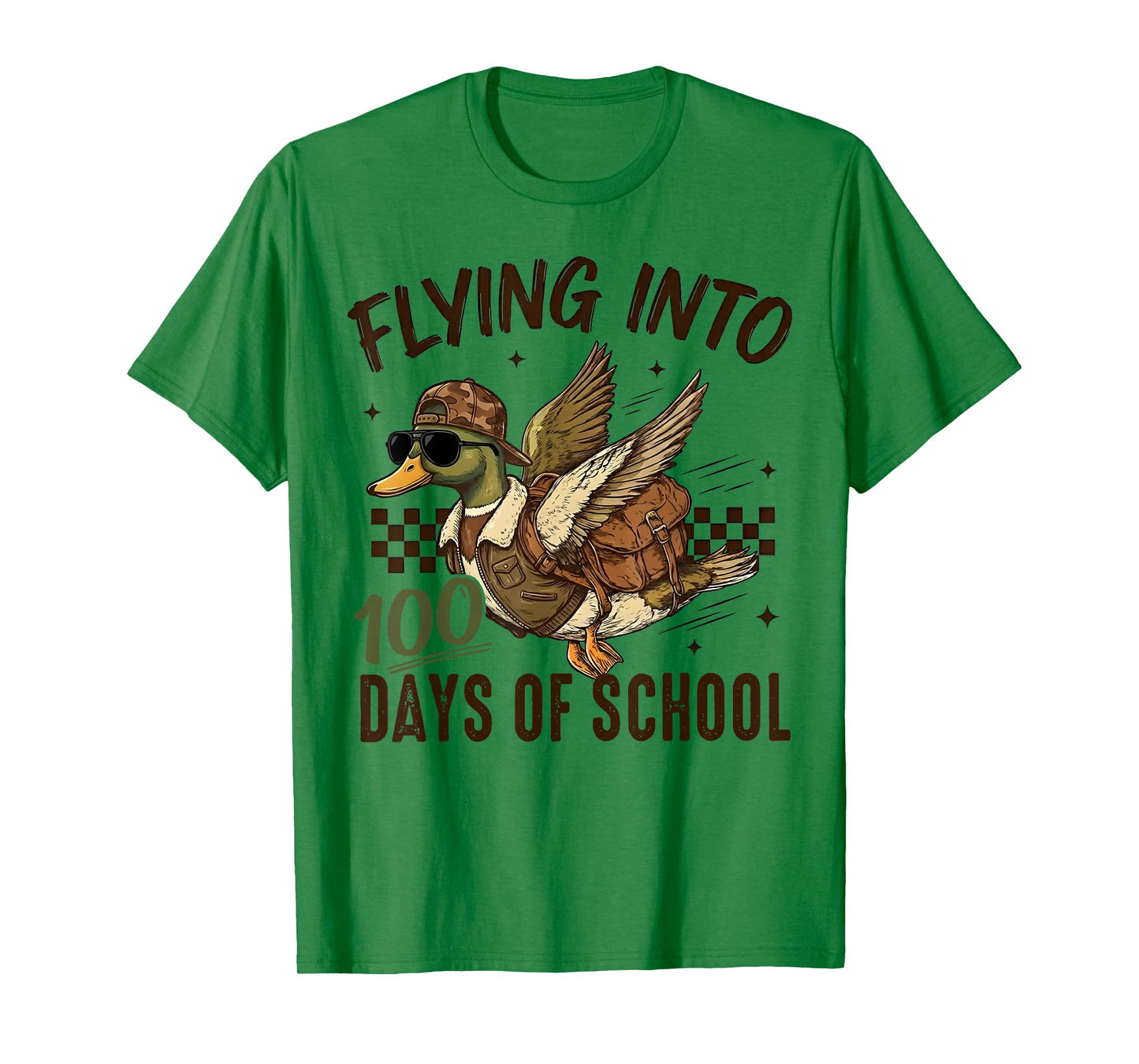 Flying Into 100 Days of School Funny Duck Hunting Camo Boys T-Shirt