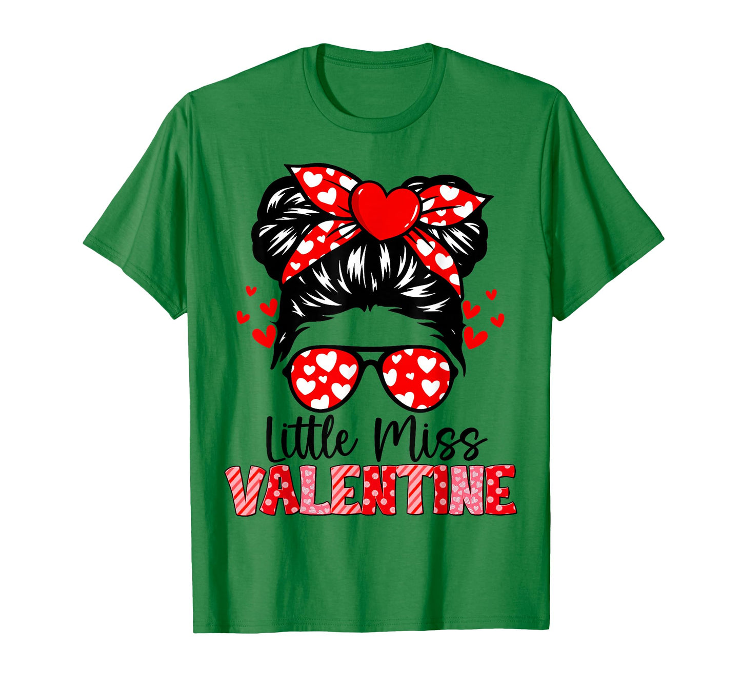 Cute Heart Bow Messy Bun Valentine for Women Girl T-Shirt