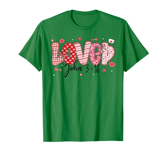 Love John 3:16 Valentine Coquette Bow Christian Women Girl T-Shirt