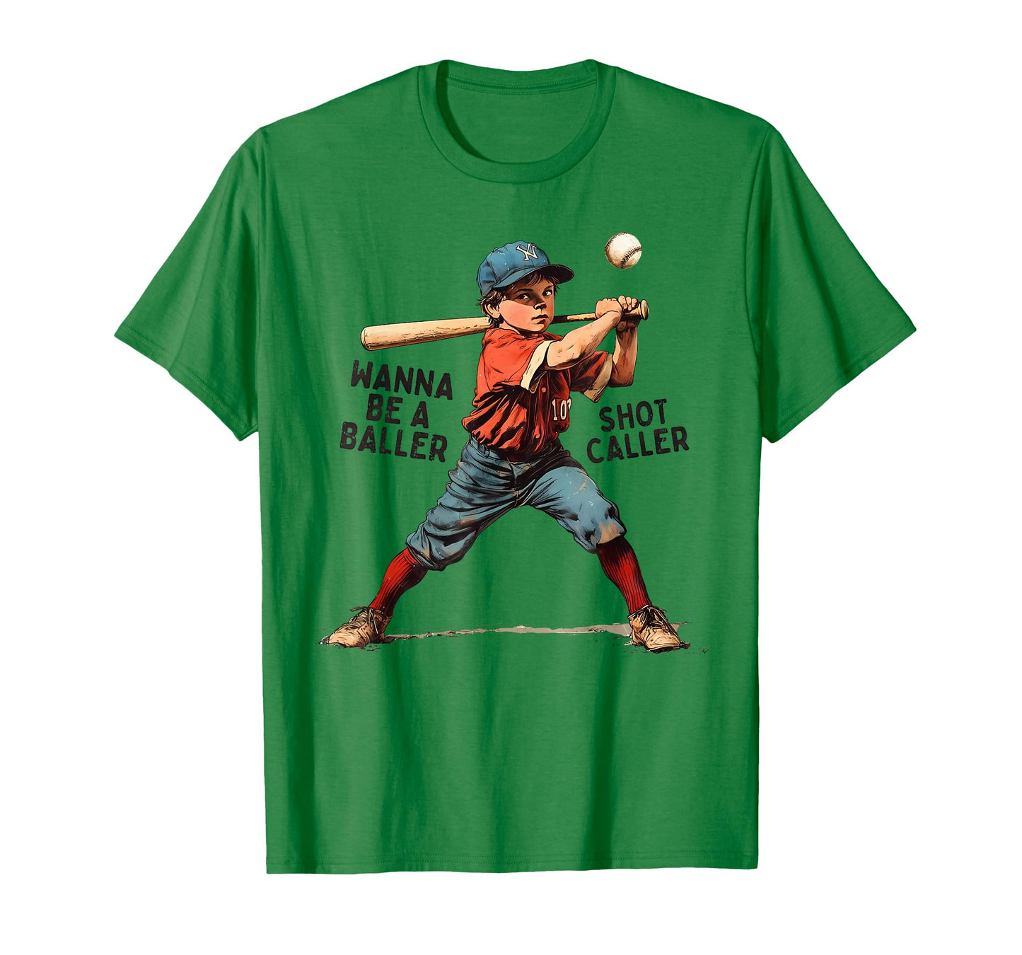 Wanna Be A Baller Shot Caller Retro Game Day Baseball Boy T-Shirt