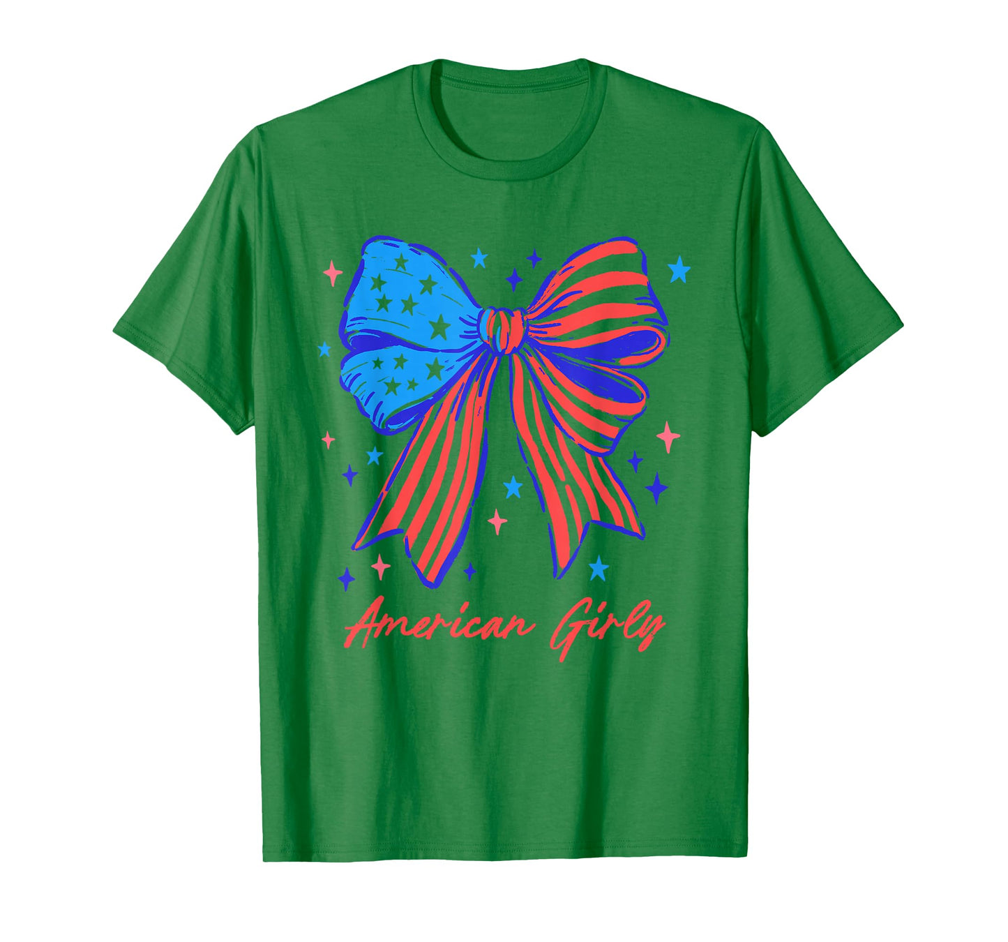 Coquette Bow USA Patriotic American Flag 4th of July Girl T-Shirt