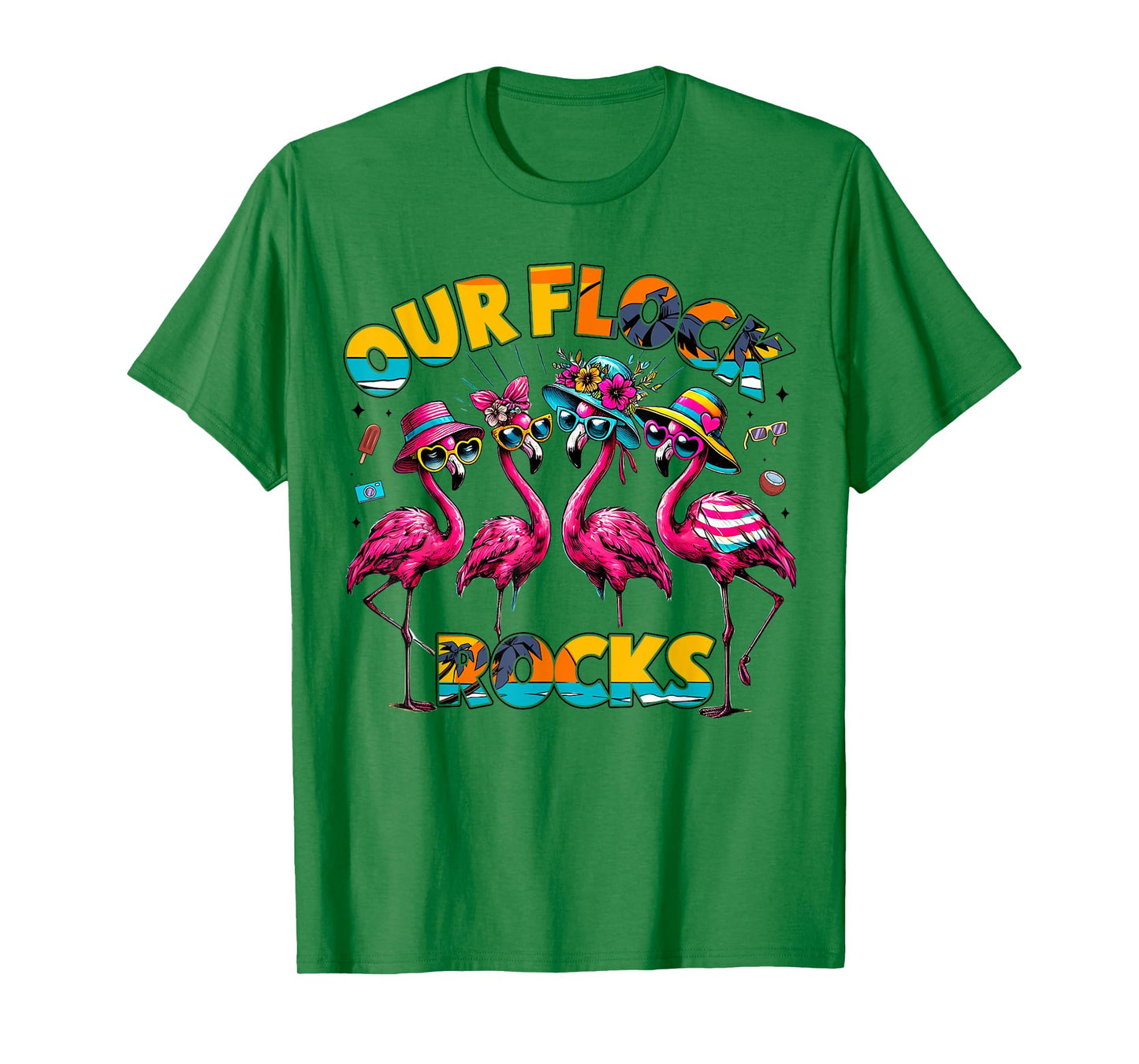 Our Flock Rocks Flamingo Summer Vacation Family Matching T-Shirt