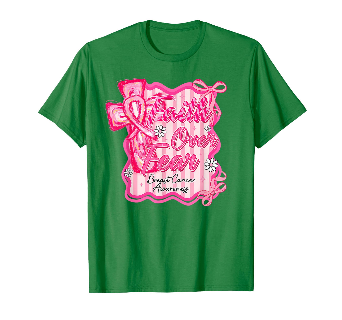 Preppy Breast Cancer Faith Over Fear Coquette Women Girls T-Shirt
