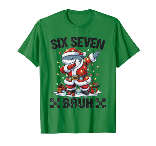 67 Six Seven Bruh Santa Shark 6 7 Meme Christmas Lights T-Shirt