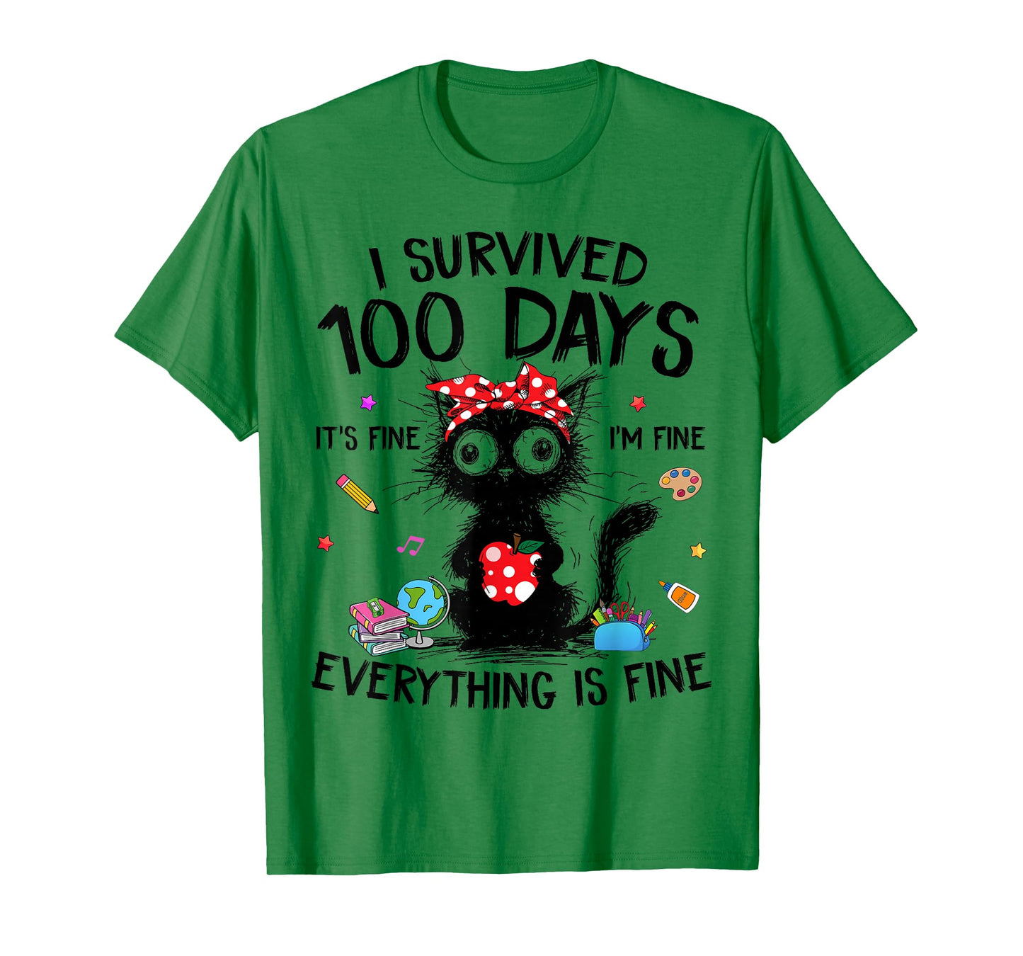 Funny Cat I Survived 100 Days of School Shirts Teacher Kids T-Shirt