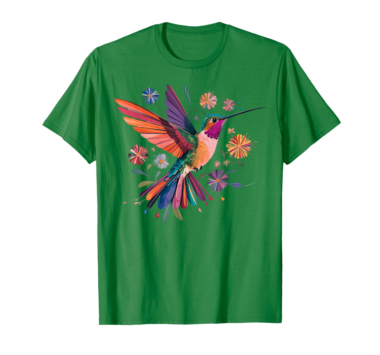 Colorful Hummingbird Wildflowers Botanical Bird Illustration T-Shirt