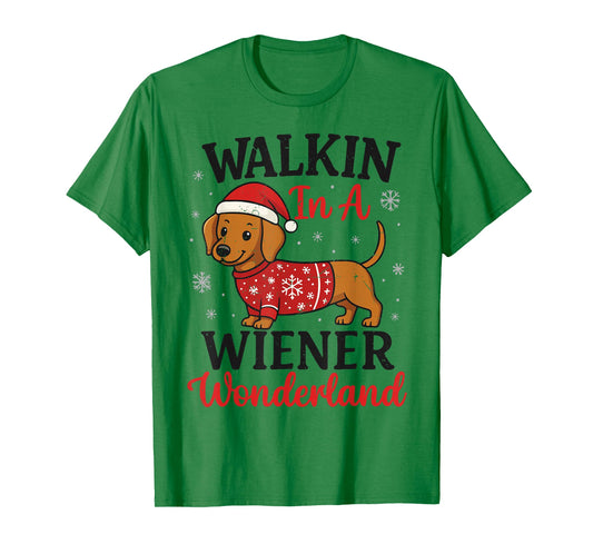 Walking in Weiner Wonderland Mini Dachshund Christmas Pajama T-Shirt