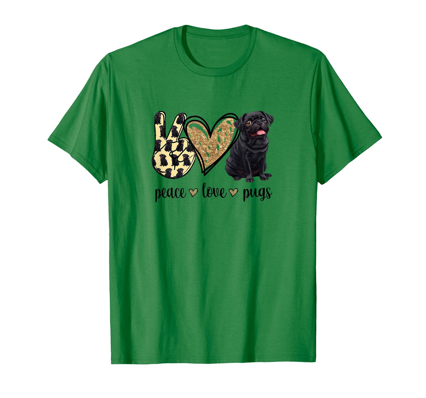 Funny Womens Peace Love Black Pug Lover T-Shirt