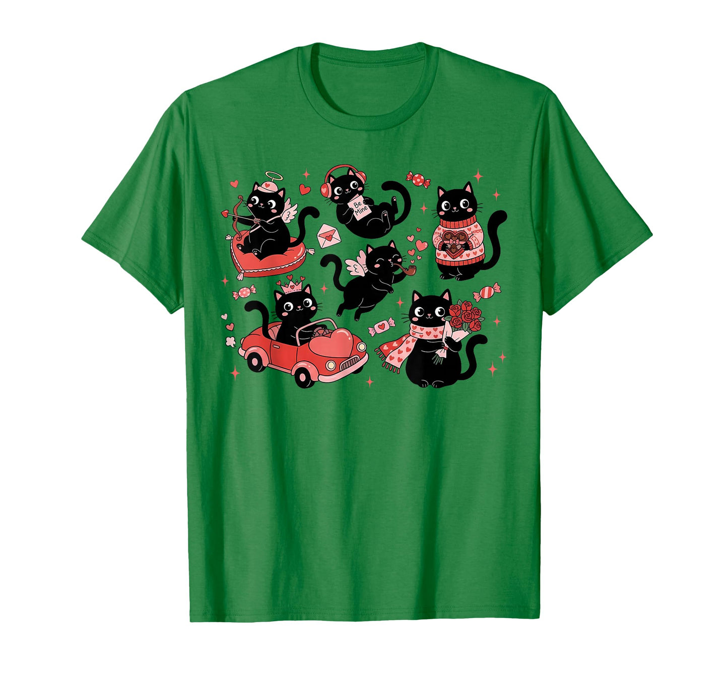 Retro Black Cat Heart Valentines Day Cute Kitten Lover T-Shirt
