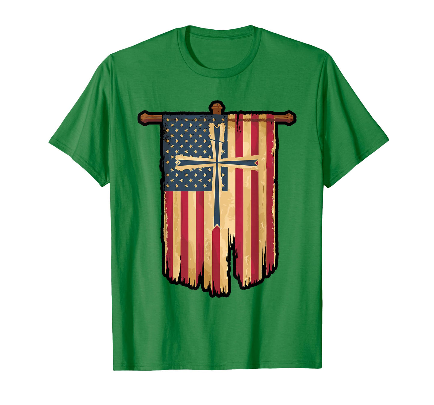 Distressed American Flag Cross Faith Design T-Shirt
