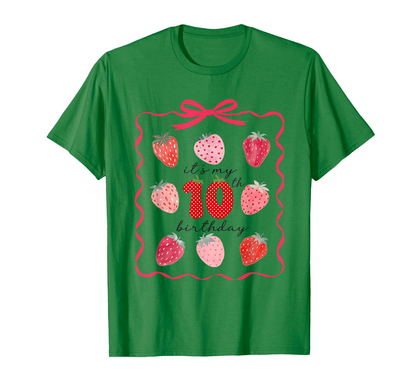 It's 10th Birthday Girl Preppy Strawberry Coquette Birthday T-Shirt