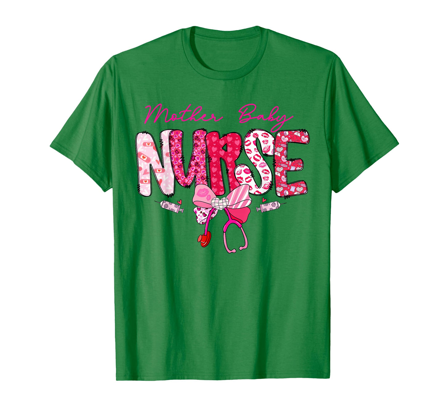 Mother Baby Nurse Valentine's Day Stethoscope Coquette Bow T-Shirt