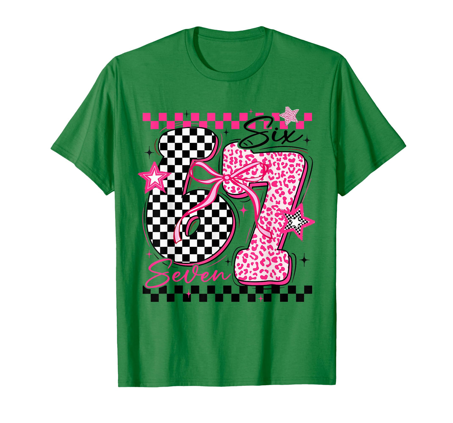 67 Leopard Checkered Funny Six Seven Meme 6-7 Teachers Kids T-Shirt