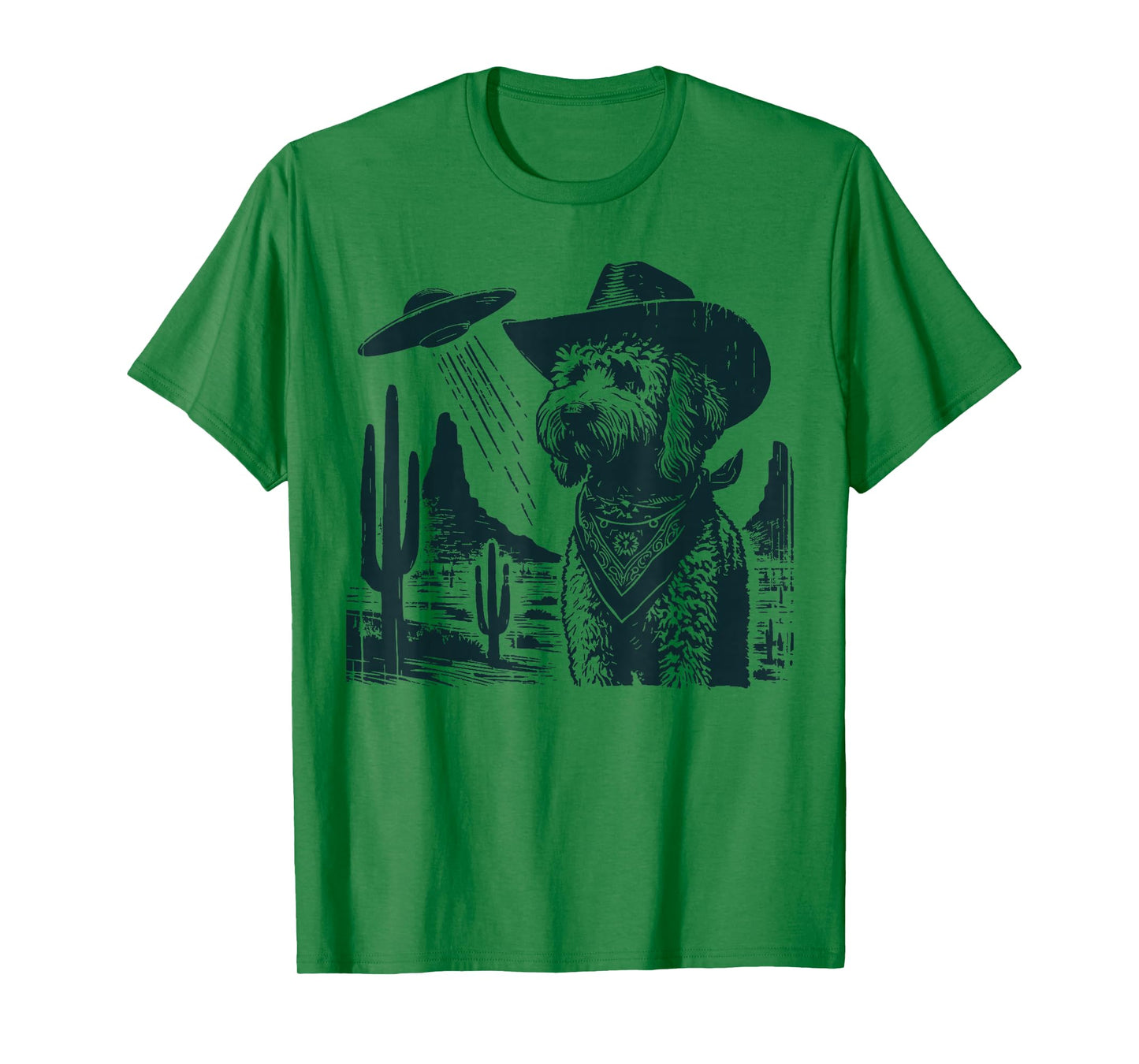 Vintage Golden Doodle UFO Western Cowboy Doodle Dog T-Shirt