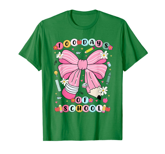 100 Days of School Girls Coquette Bow 100th Day of School T-Shirt