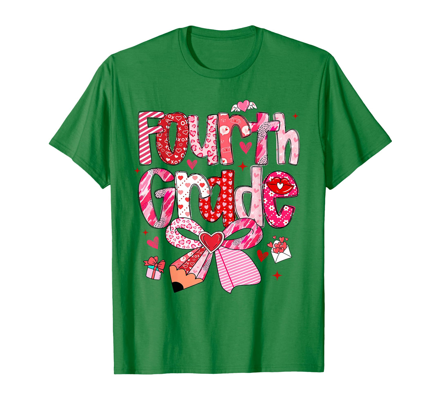Fourth 4th Grade Valentines Day Coquette Bow Teachers Girls T-Shirt