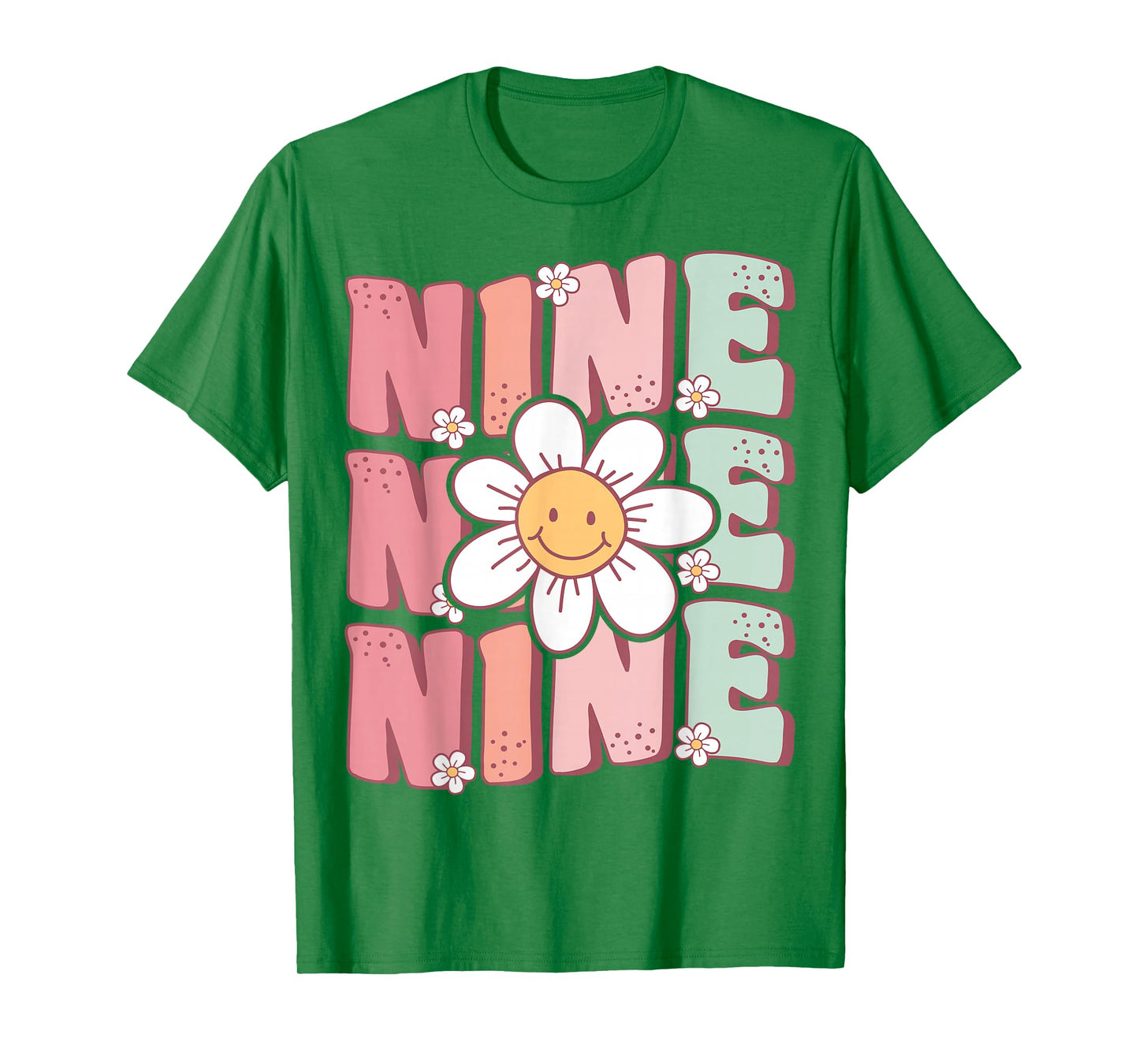 Cute Groovy 9th Birthday Party Daisy Flower Nine Year Old T-Shirt