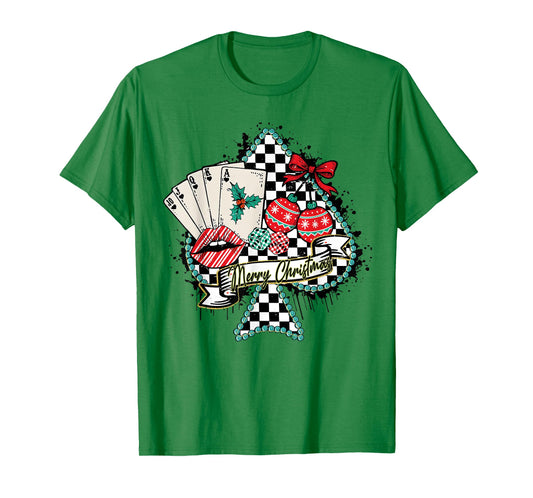 Merry Christmas Poker Queen Retro Checkered Spade Tee T-Shirt