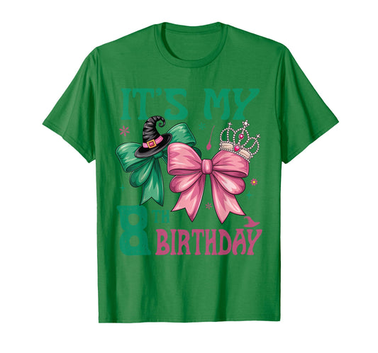 8th Birthday Girl Its My 8th Birthday Witch Pink and Green T-Shirt